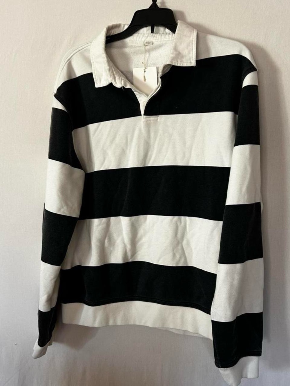 ZARA NWT Black White Striped Rugby Shirt Collared Long Sleeve Size Medium - Picture 6 of 6